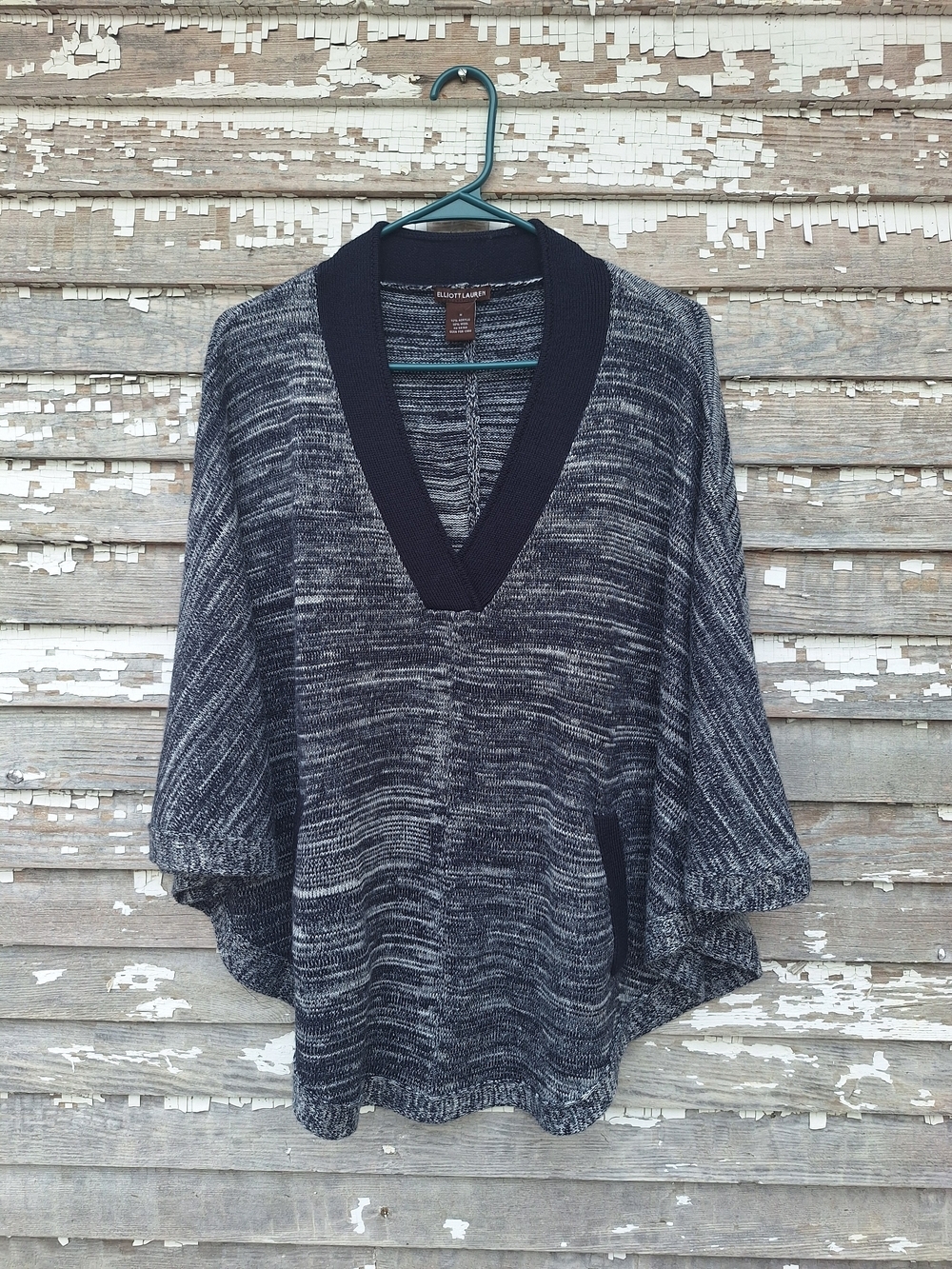 Elliott Lauren Marled V‑Neck Poncho Sweater Size Medium